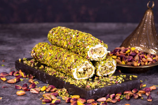 Rahat Turcesc umplut cu Cremă de Alune, Ciocolată și Fistic