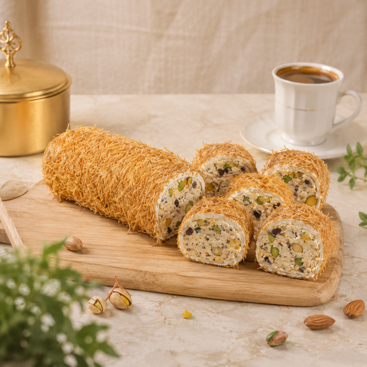 Rahat Turcesc umplut cu Cremă de Alune, Fistic, Ciocolată și Cataif